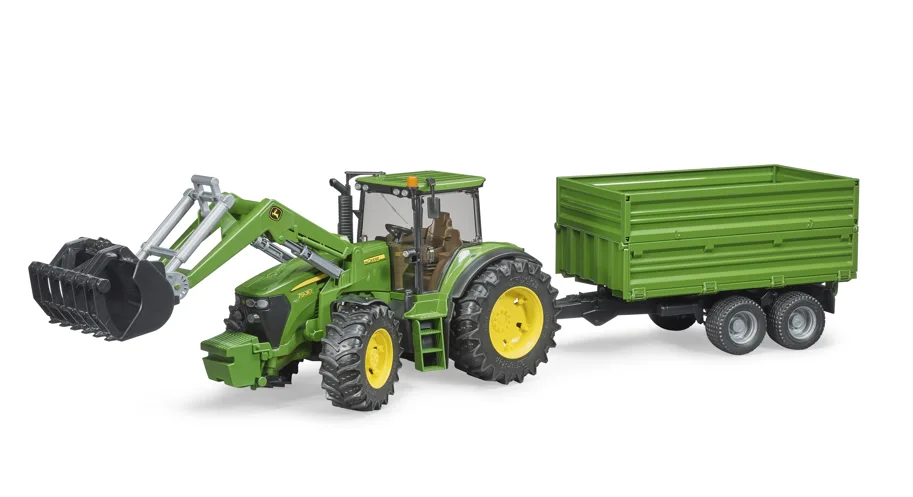 John Deere 7930 mit Frontlader und Tandemachs-Transportanhänger