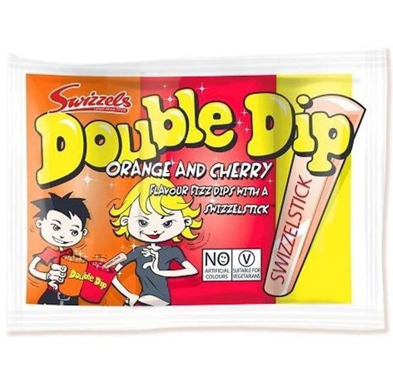 Swizzels Double Dip Stäbchen & Schleckpulver. Orange&Kirschen